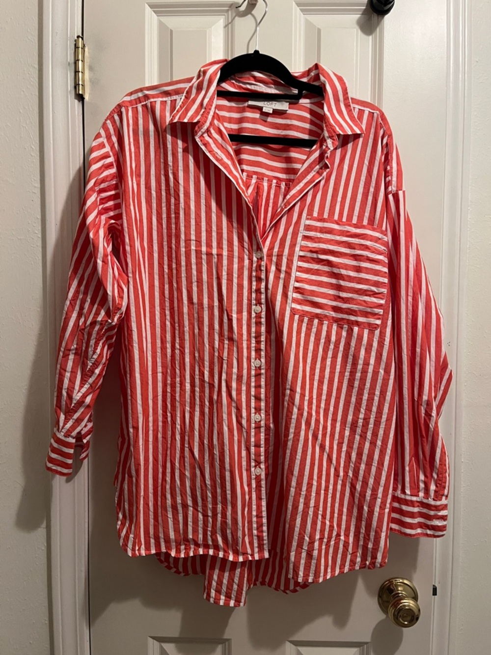 LOFT Coral and White Striped Blouse